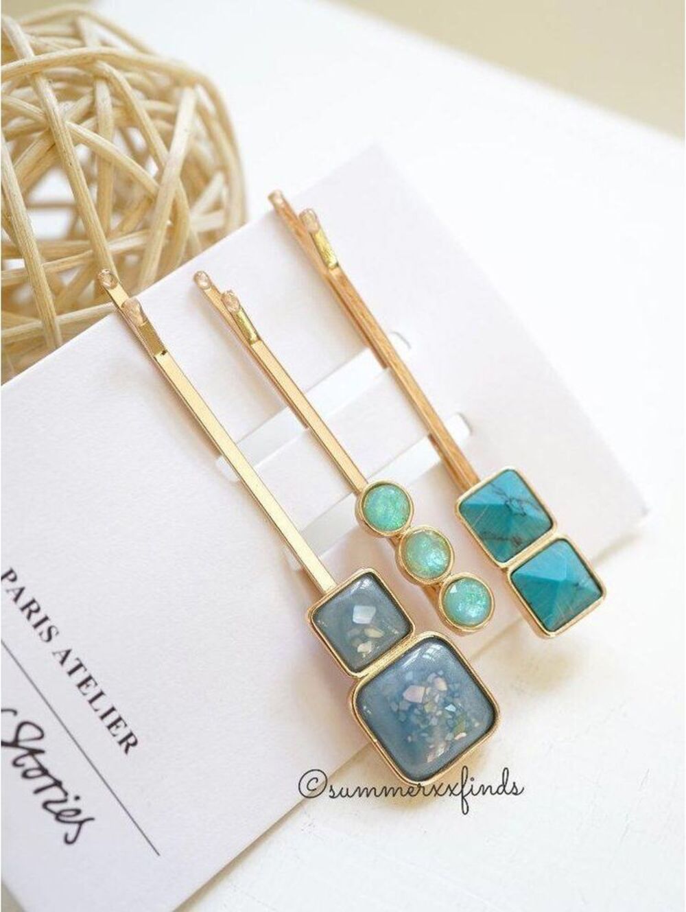 & Other Stories Turquoise Stones Hair Pins